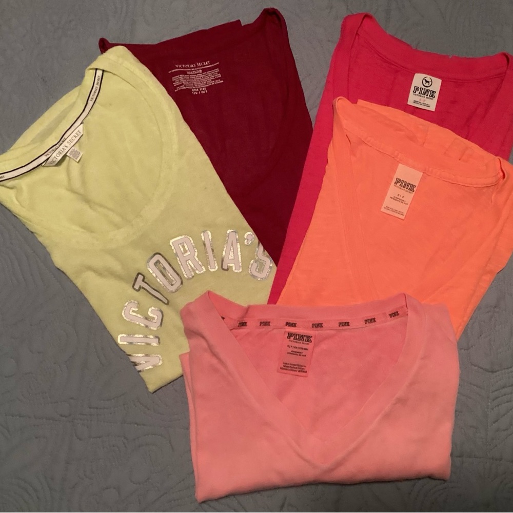 five T-shirts  2- Victoria’s Secret 3- PINK